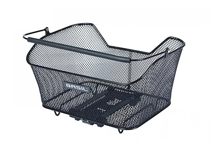 Basil Base M MIK Hinterradkorb – engmaschiger Stahl, 14 L, abnehmbar mit MIK-Adapterplatte, schwarz, bis 10 kg Tragkraft