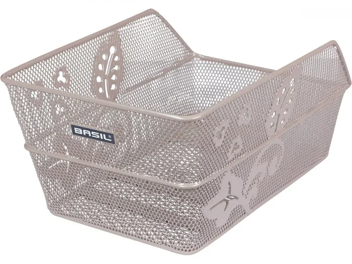 Basil Cento Flower – Hinterradkorb 38x24x11 cm, engmaschig, Stahl, nude metallic – fest montierbar, max. 10 kg, Blumenmotiv
