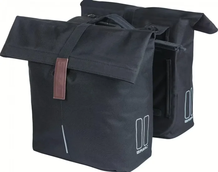 Basil City MIK 2.0 Doppeltasche – 32 L, wasserabweisend Polyester, Faltverschluss, Reflektierend, inkl. MIK-Adapterplatte, schwarz