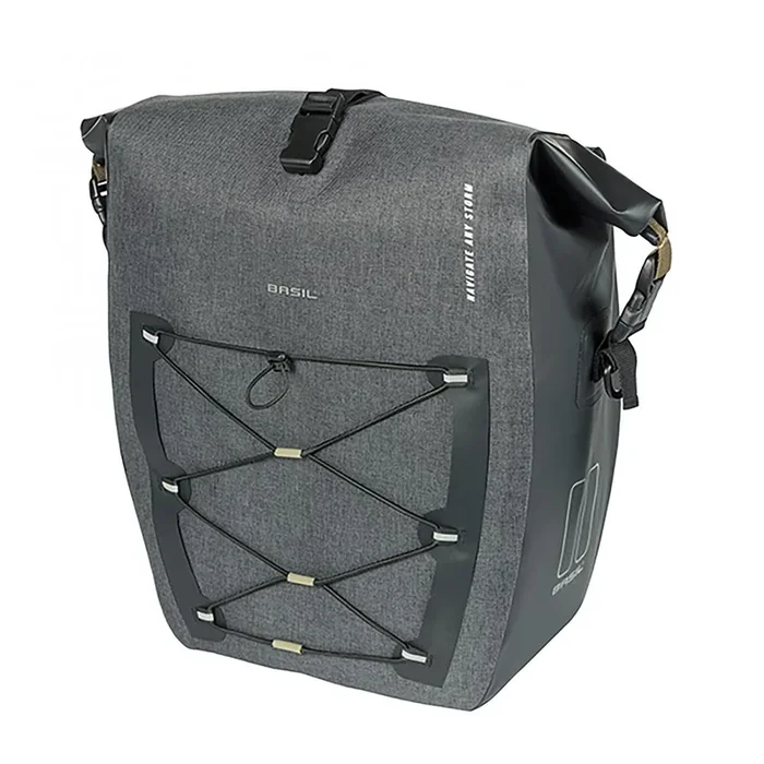 Basil Einzeltasche Navigator Storm MIK Hooks – 25 Liter – Tarpaulin / Polyester  wasserdicht (IPX3)  Rolltop mit Schnalle – Kompressions-Vortasche – verstellbar inkl. Schultergurt – Reflexion