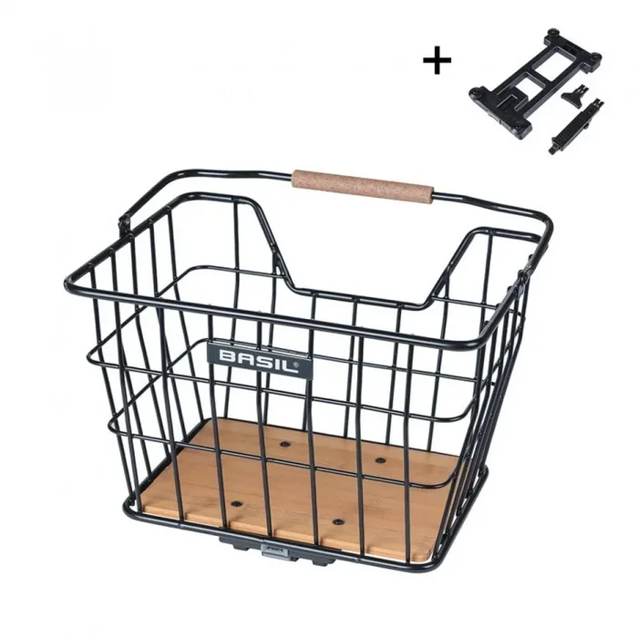 Basil Nordland MIK – Fahrradkorb 23 L Schwarz / Natur – Stahl / Bambus – MIK 2.0 System