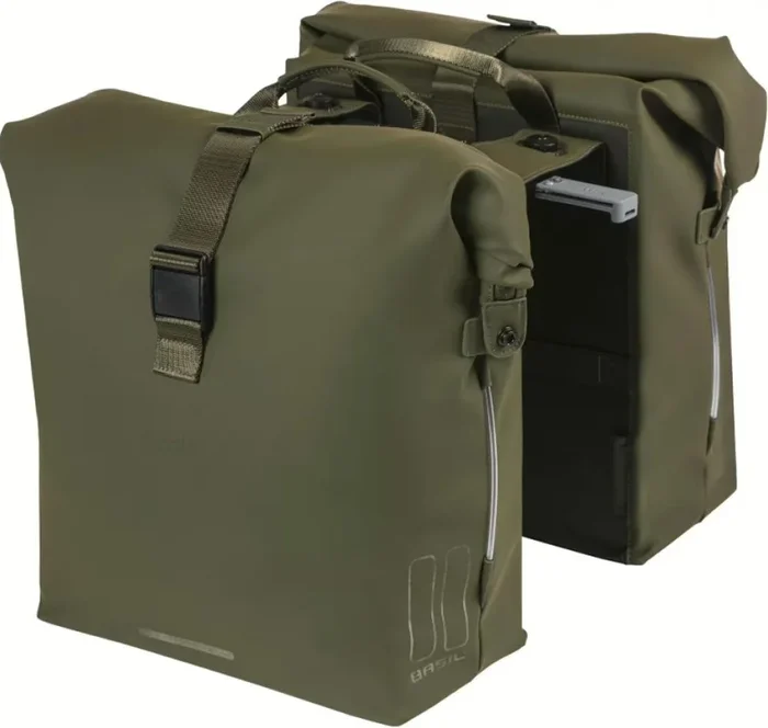 Basil Soho Nordlicht MIK 2.0 Doppeltasche 41 Liter – wasserdichtes PU-Rolltop mit LED-Nordlicht & MIK-Adapterplatte