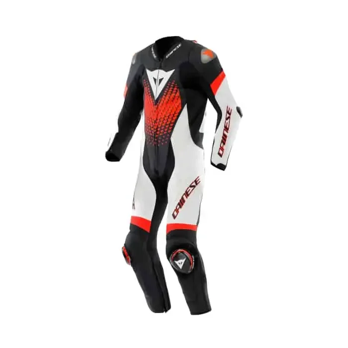Dainese Laguna Seca 61teiliger Lederkombi schwarz-weiß-fluorot 54