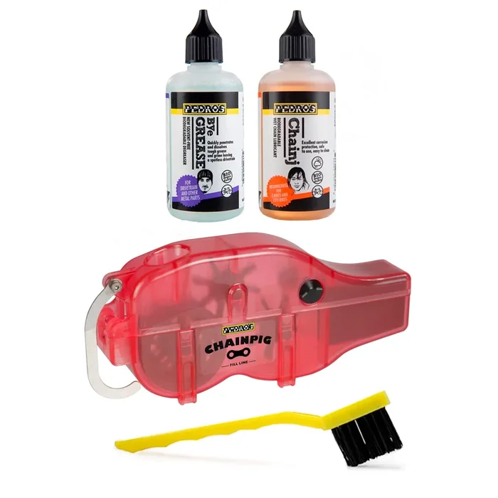 Pedros Chain Pig II Kettenreinigungsgerät inkl. Entfetter, Bürste, Kettenöl (Pig Pen Kit)