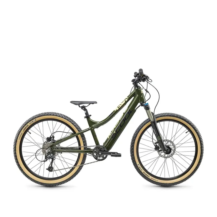 S’COOL Junior Bikes E-Kinderfahrrad | e-troX race 24 Zoll 9-Gang Olive/Beige