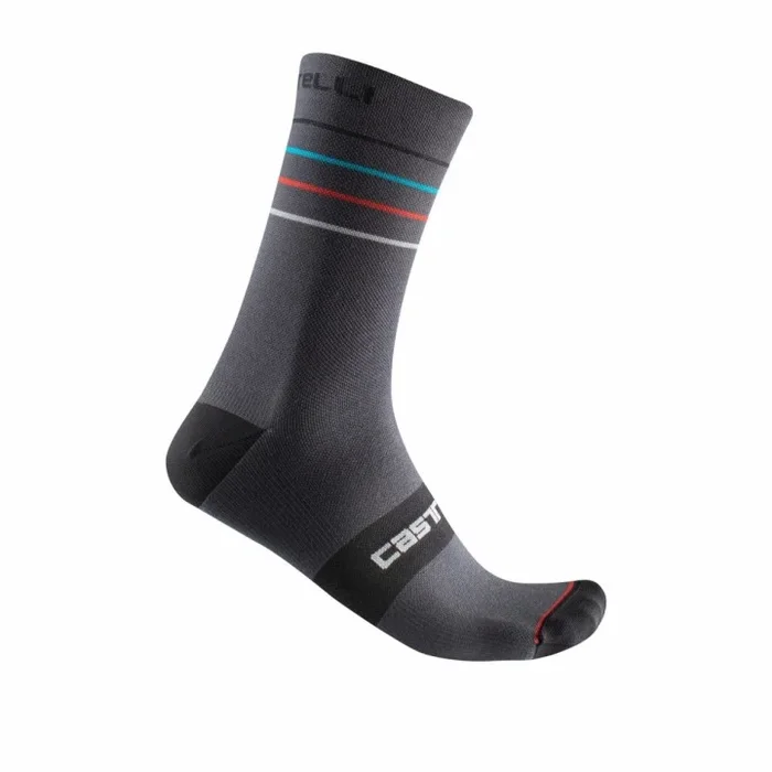 Socks Castelli Endurance 15 Sock – Dark Gray/Sky Blue/Red