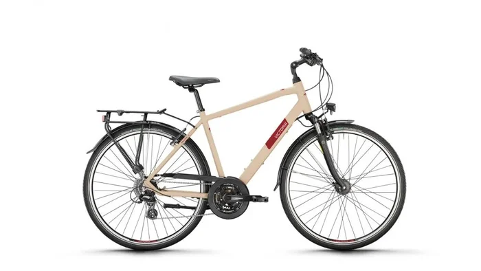 VICTORIA Trekkingrad „TREQANA 2″ Mod. 24, Diamant, 28“, grey beige matt, 3×8-Gang Microshift „RD-M26L“, 61 cm / XLnnMit 24 Gängen bietet das Alltagsmodell ausreichend Übersetzungsbandbreite, um auch kleinere Anstiege gut zu meistern.