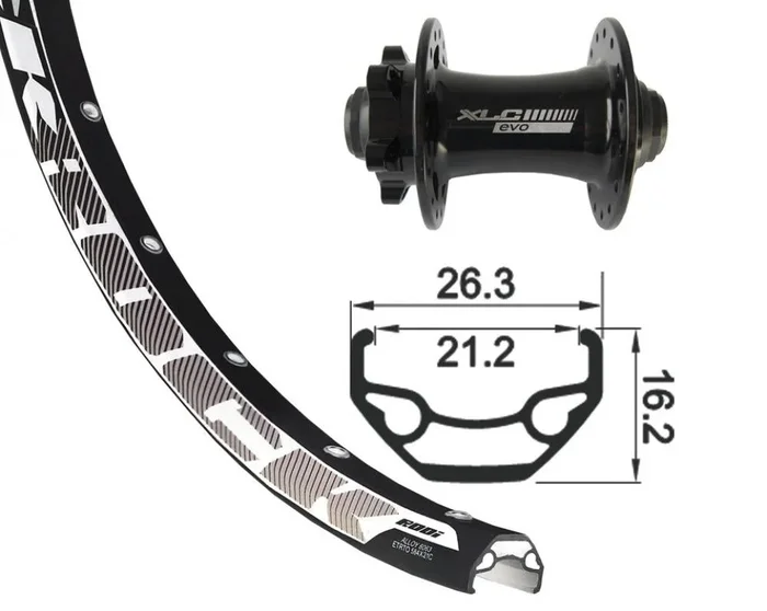 XLC Vorderrad 26×1.9 FW-A07 6-Loch schwarz Steckachse 15mm 32-Loch